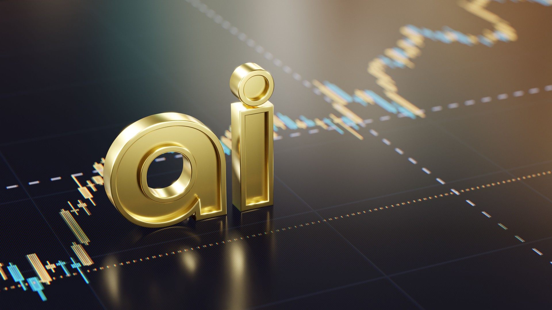 Golden Letters 'AI' With Graph Background Reflecting Modern Technology Impact