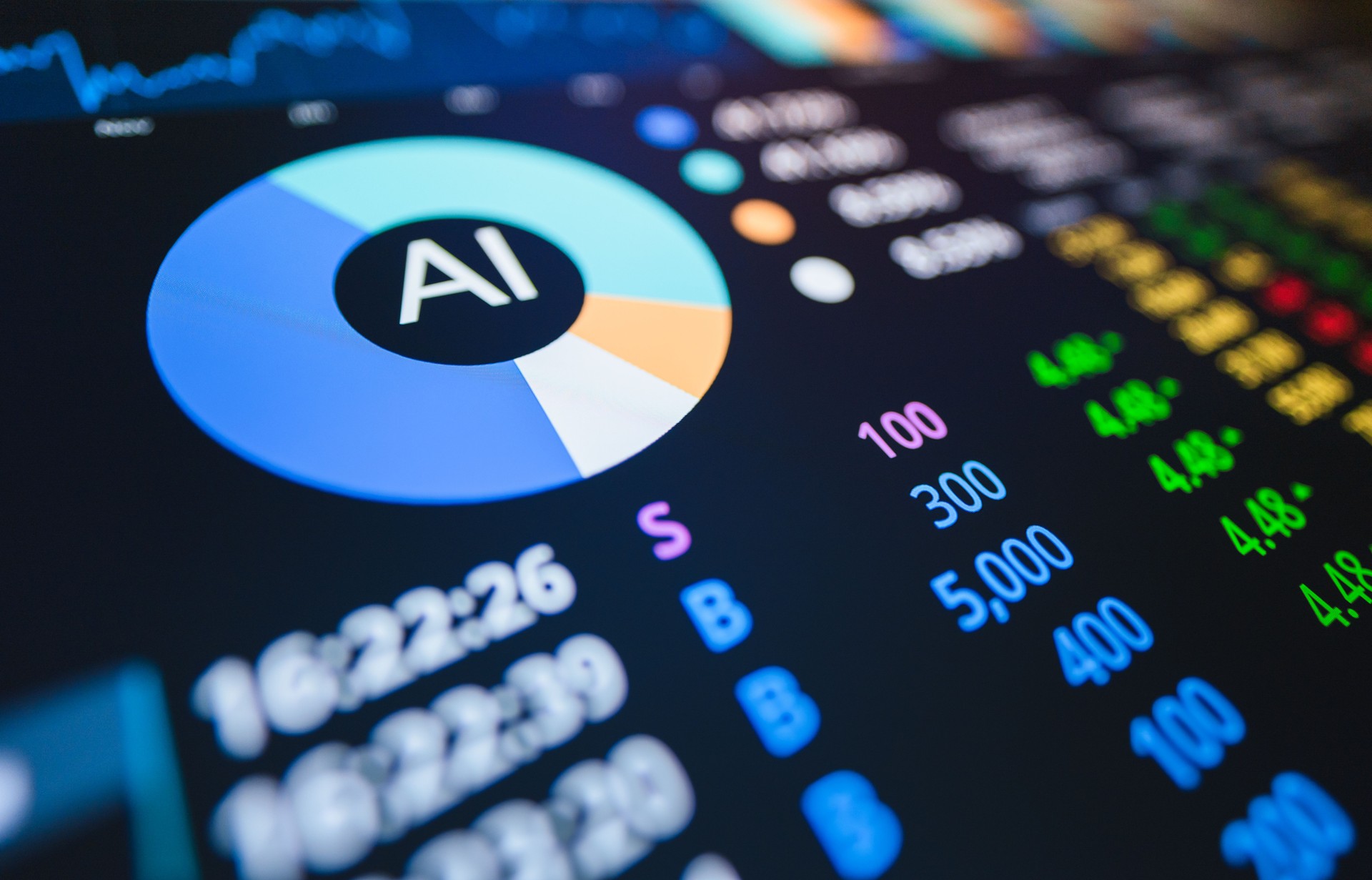 Robotic Fin-tech Ai processing the signal for opening or closing the order to buy and sell stock and cryptocurrencies and stockmarket